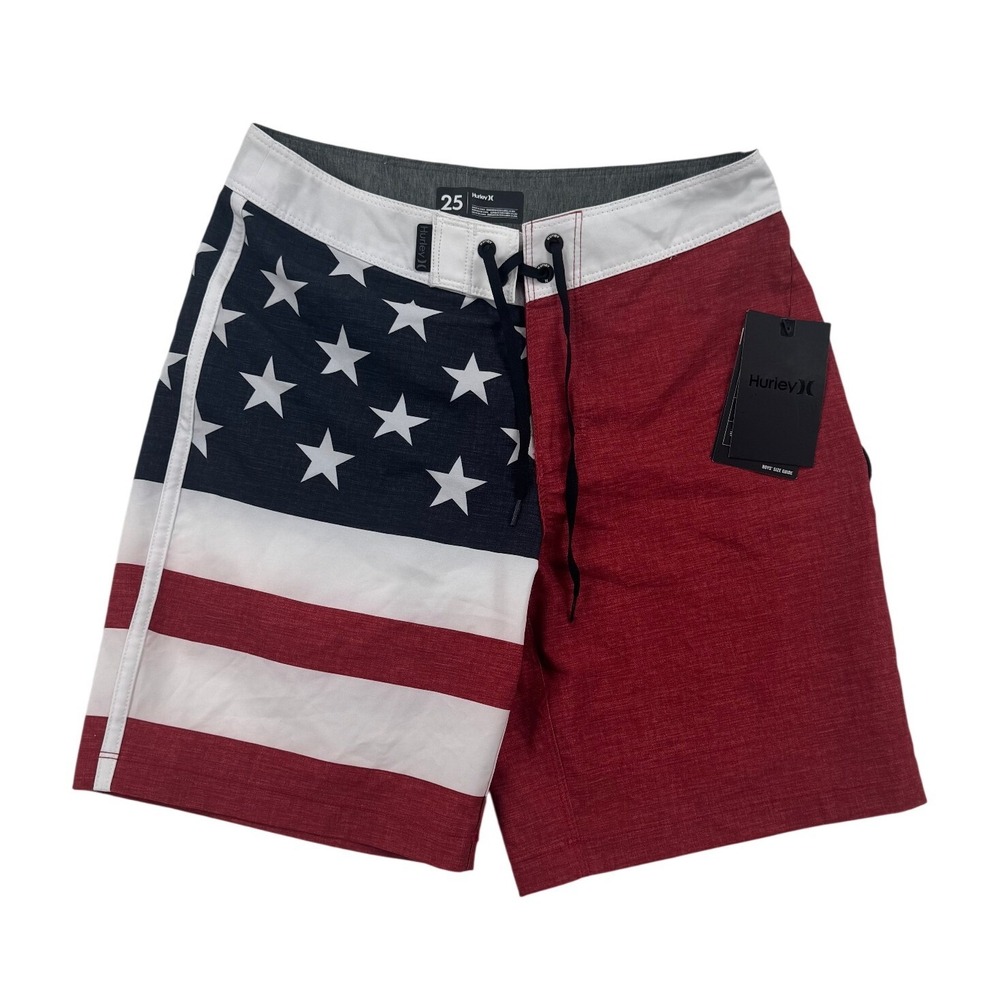 Hurley Phantom Patriot Board Shorts Boys 25 Red White Blue NEW Stars Stripes